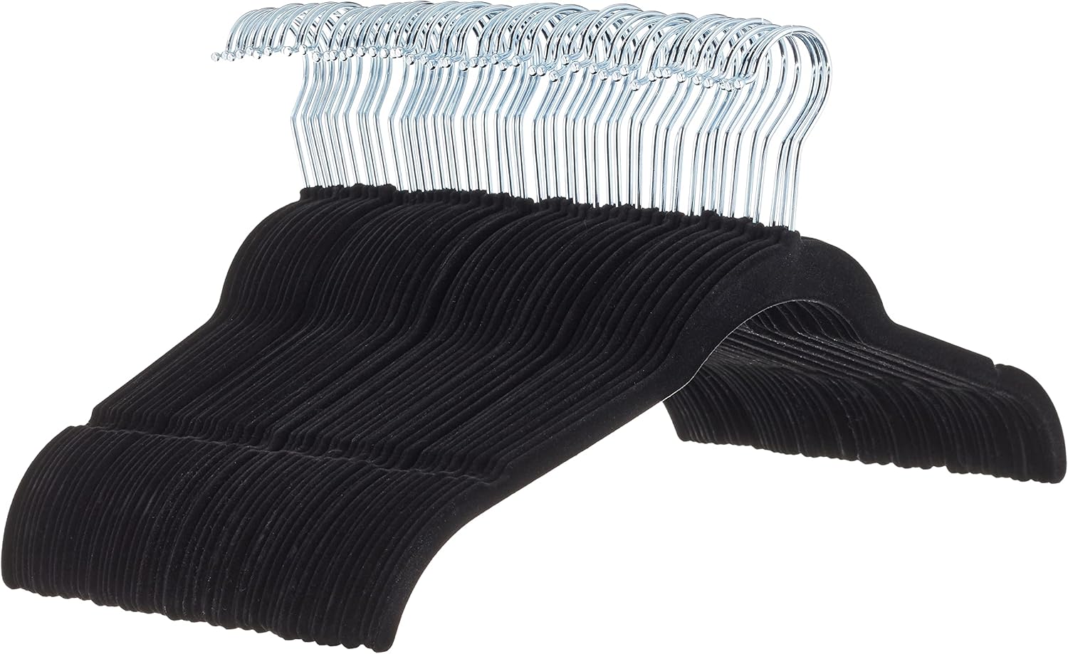 Space-Saving Slim Velvet Non-Slip Clothes Hangers for Closet Organization, Sturdy with Shoulder Notches, Black, 50-Pack