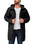 Men's Waterproof Long Rain Jacket Black XXL