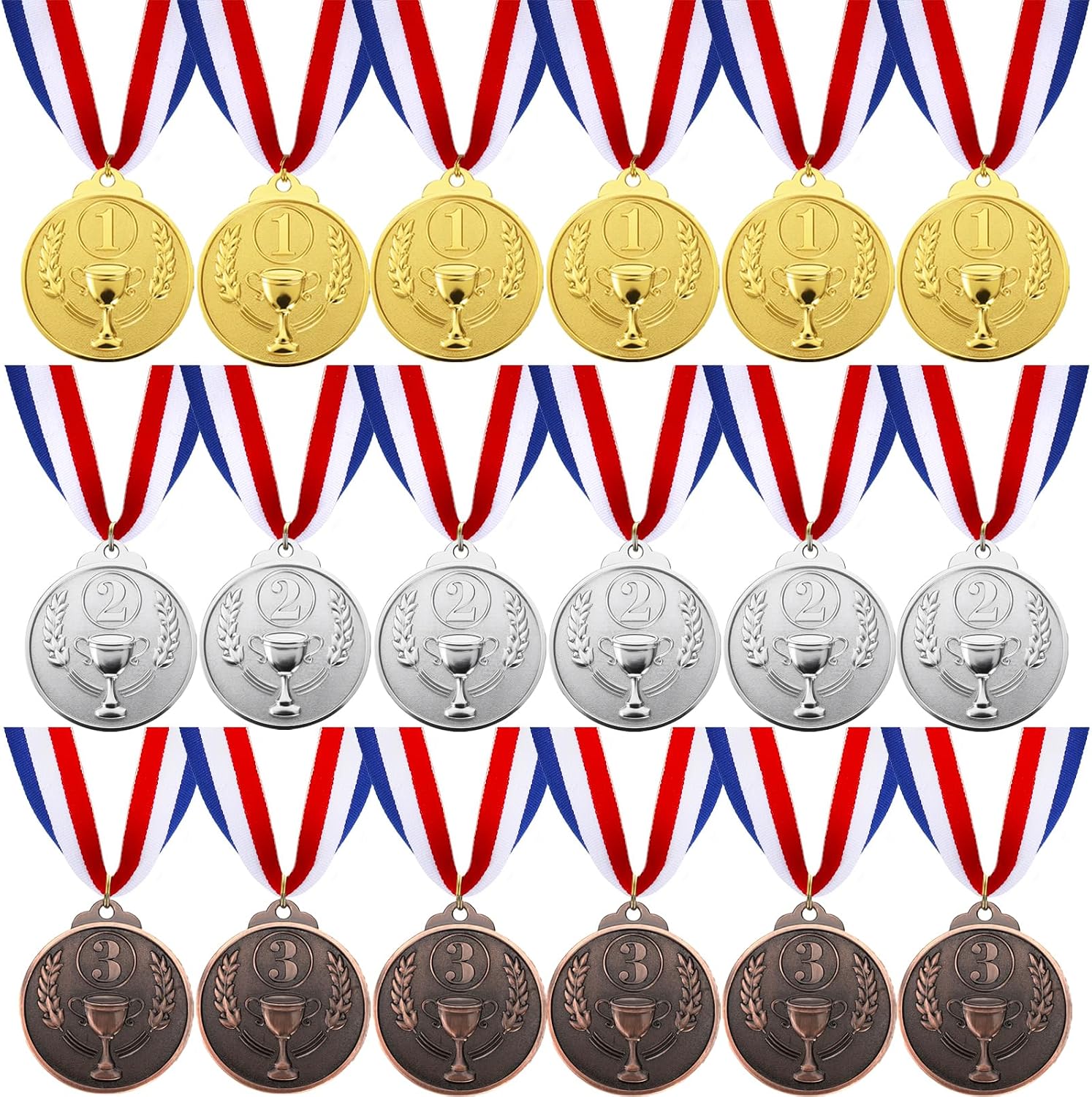 18 Pcs Gold Silver Bronze Award Medals, 1st 2nd 3rd Award Medals Zinc Alloy Winner Medals Gold Silver Bronze Prizes