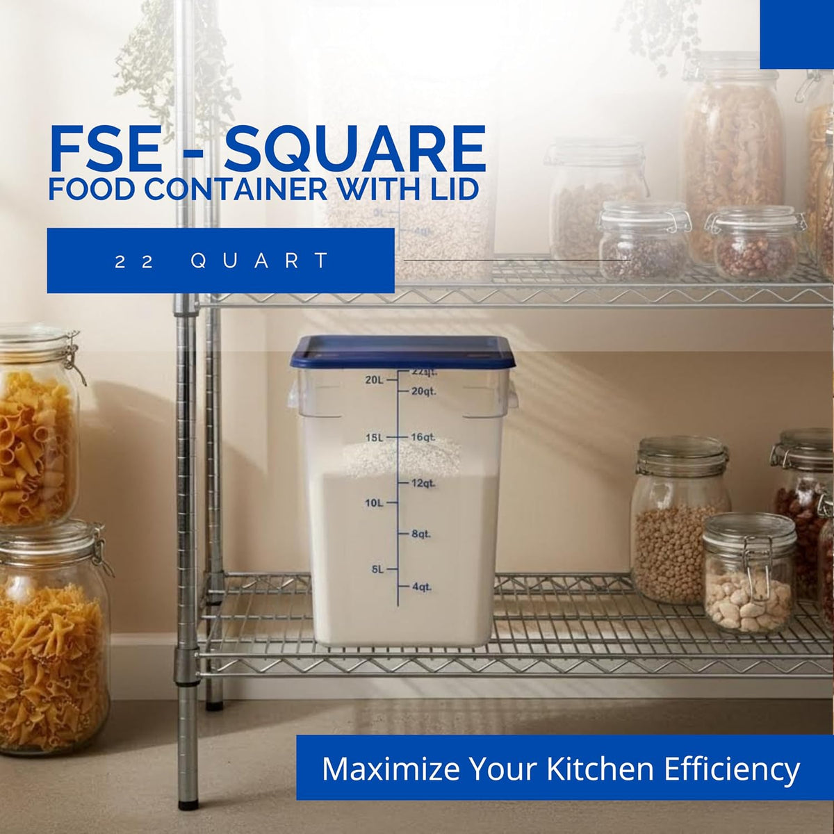 373-FCWL-22QT Food Container, 22 Qt Square Clear Storage Container with Measurement Markings, Stackable Space-Saving