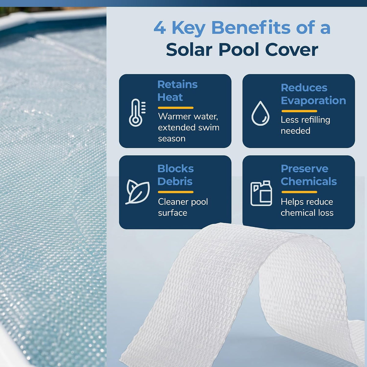 12x24-ft Oval Solar Pool Cover 12-Mil Clear – Solar Cover for Above Ground Pool, Thermal Bubble Blanket for Heat