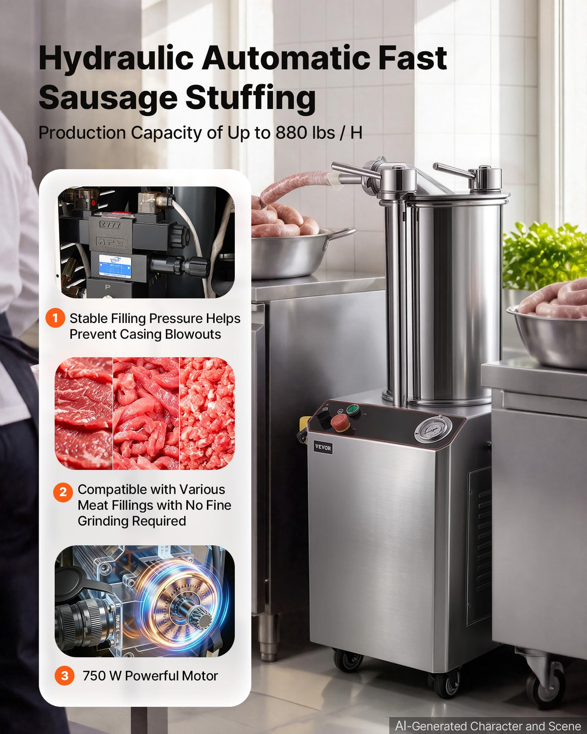 Hydraulic Automatic Sausage Stuffer 26L Fixed Tank Meat Maker