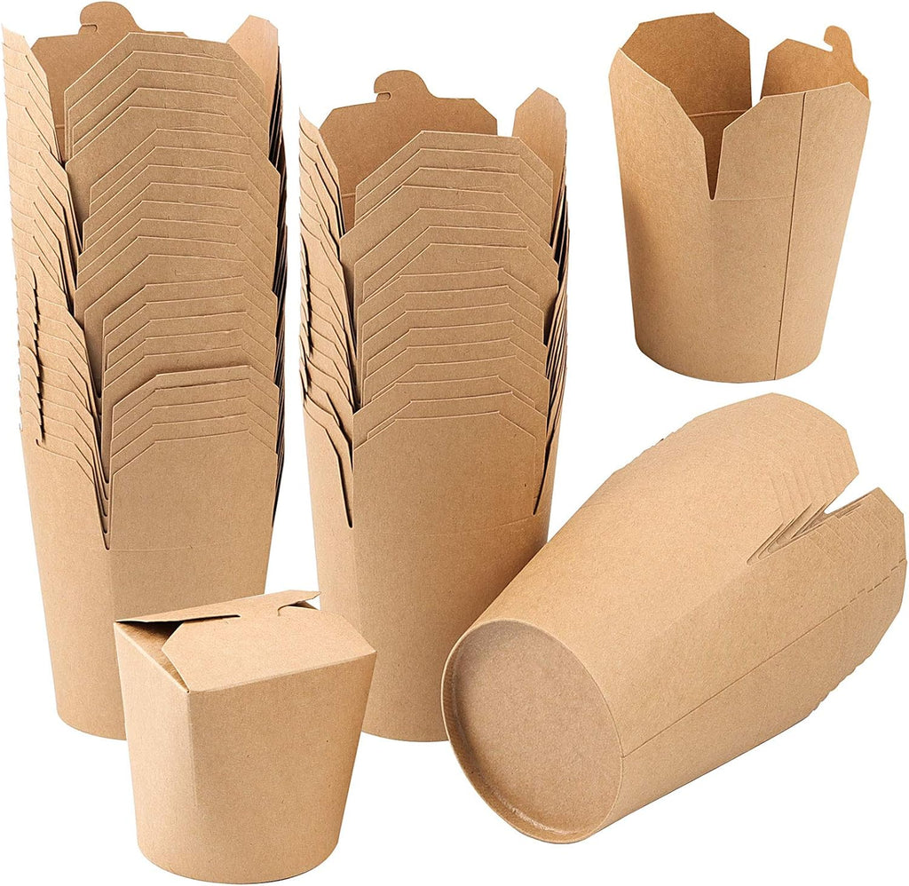 25 Pack 26 Oz Small Chinese Take Out Boxes, Leak and Grease Resistant Kraft Paper Takeout Food Containers, Stackable