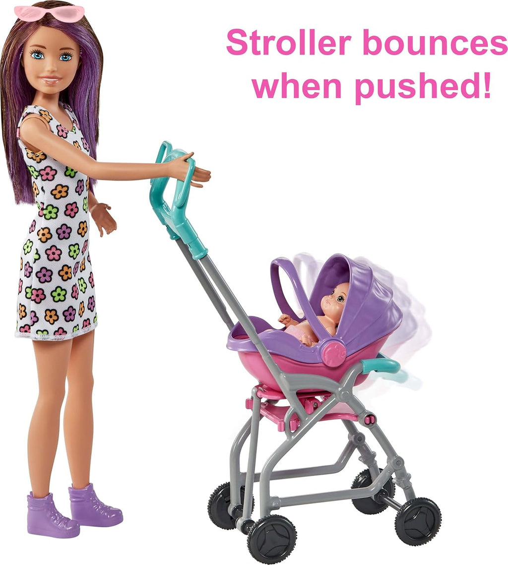 Barbie Skipper Babysitters, Inc. Playset with Skipper Babysitter Doll (Brunette), Stroller, Baby Doll & 5