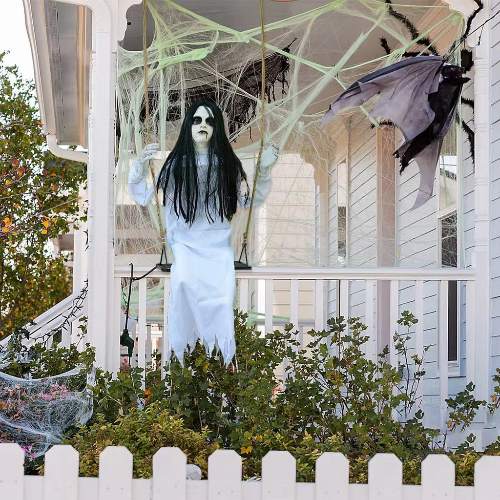 Halloween Decorations Props Hanging Swinging Girl with Creepy Expressions, Hanging Ghosts The Best Indoor and Outdoor