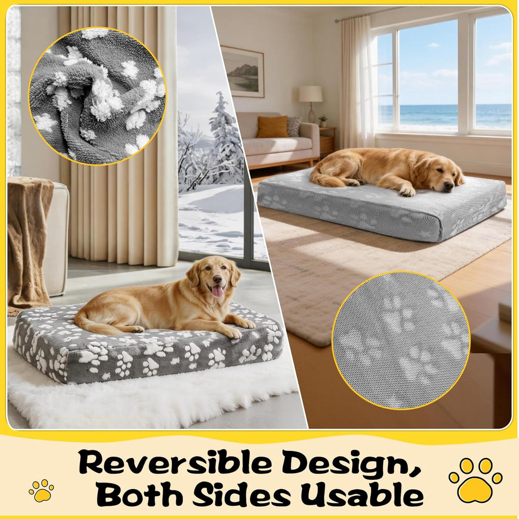 Waterproof Dog Bed Covers Replacement Soft Washable Reversible Dog Bed Sheets with Elastic Band and Lovely Print for