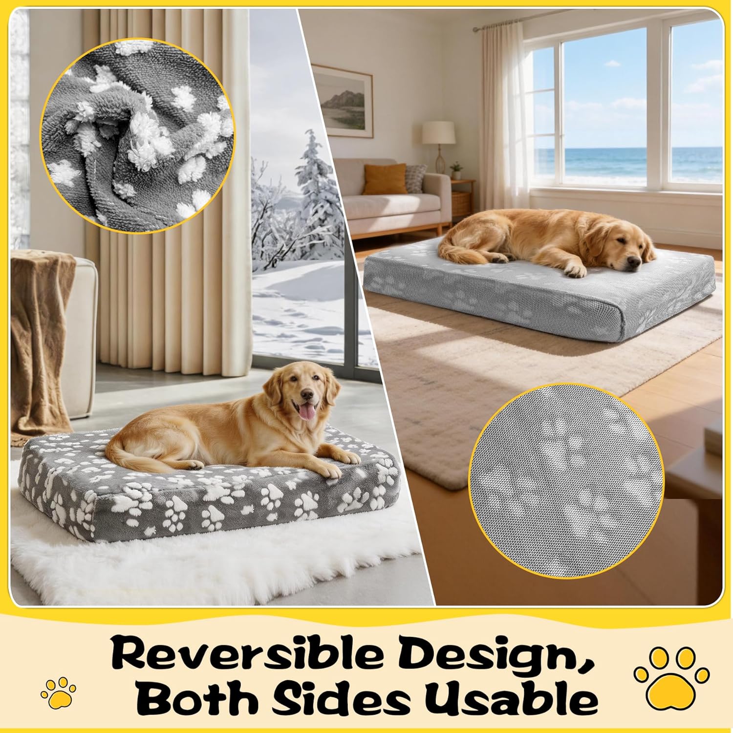 Waterproof Dog Bed Covers Replacement Soft Washable Reversible Dog Bed Sheets with Elastic Band and Lovely Print for