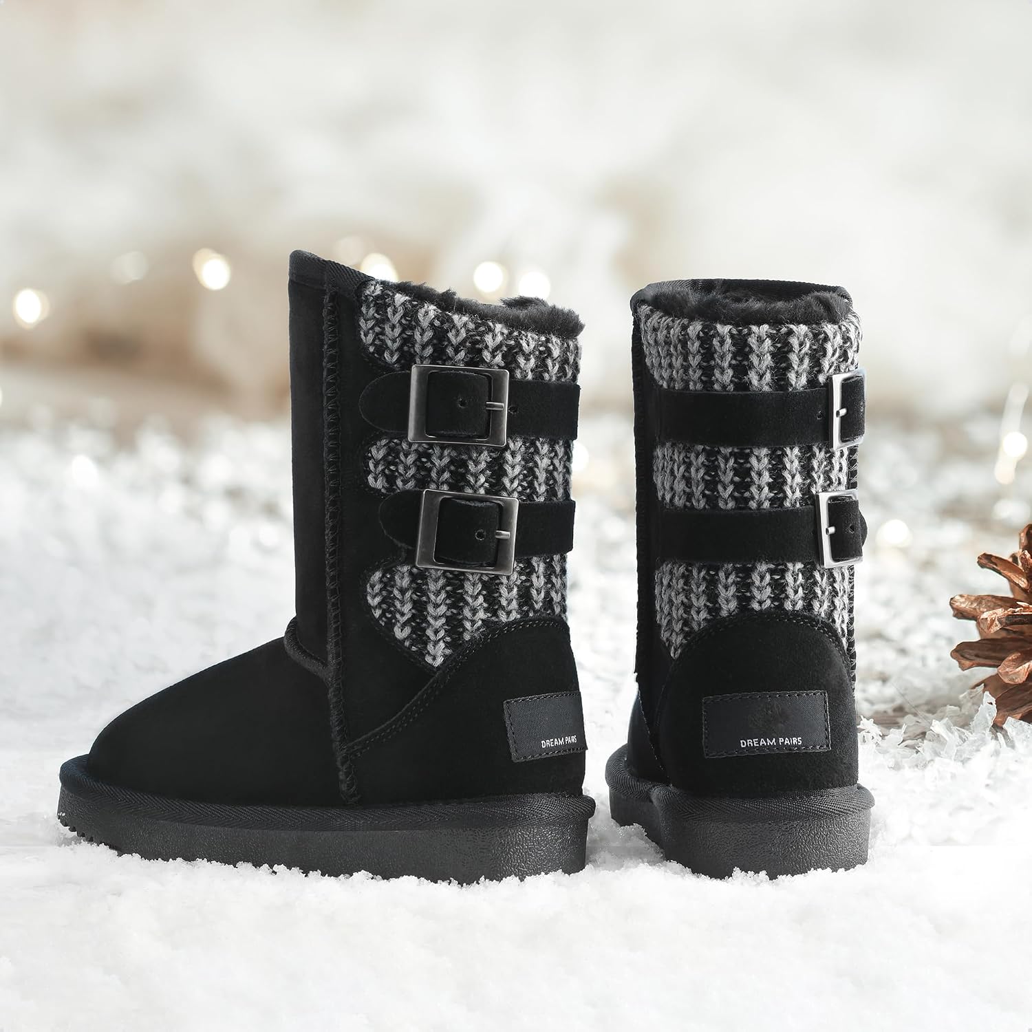 Girls Winter Boots Kids Snow Shoes | Adjustable Straps Furry Warm Faux Fur Lining Mid Calf Boot Easy on off for