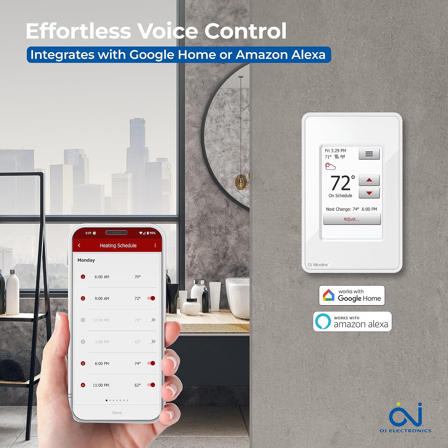 Electric Radiant Floor Heating Thermostat, WiFi Programmable Thermostat with GFCI, Dual Sensing, Dual Voltage, with