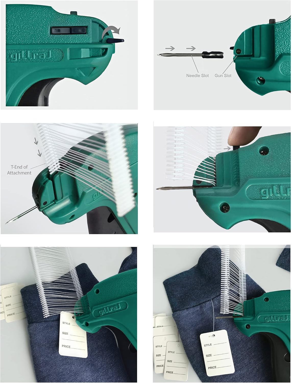GILLRAJ Price Tagging Gun【Not-a-Stitch-Gun】 Hangtag Attacher with 4000pcs 2" Long Barbs Fasteners & 6 Needles, Retail