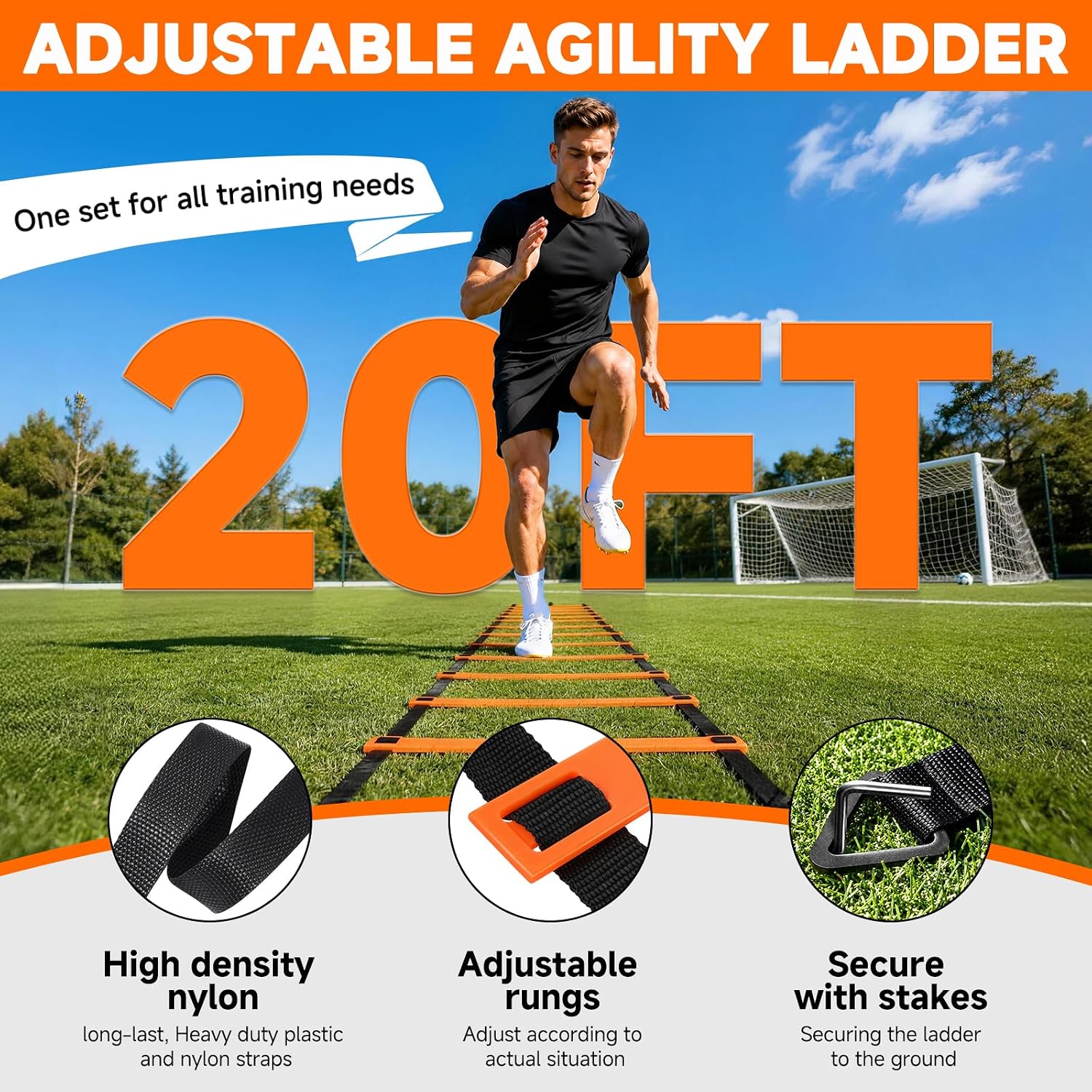 Agility Ladder, Soccer Football Training Equipment Agility & Speed Training | 20ft Ladder,4 Adjustable Hurdles