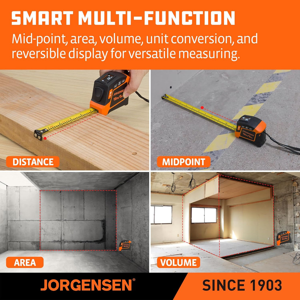Digital Tape Measure, 16Ft Rechargeable Digital Measuring Tape Ft/Ft+in/in/M/CM/MM Unit, Metric & Inches Tape