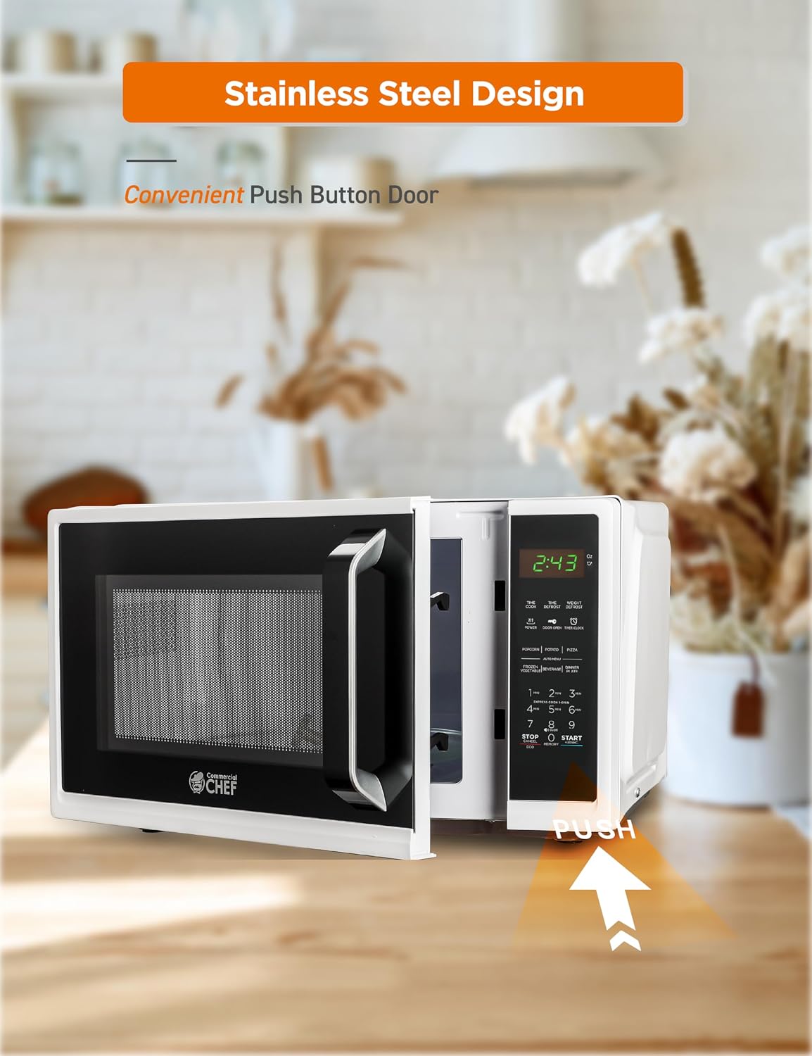 0.9 Cu. Ft. Countertop Microwave Oven, CHM9MW, White | Touch Controls with Digital LED Display, 900W Small Microwave