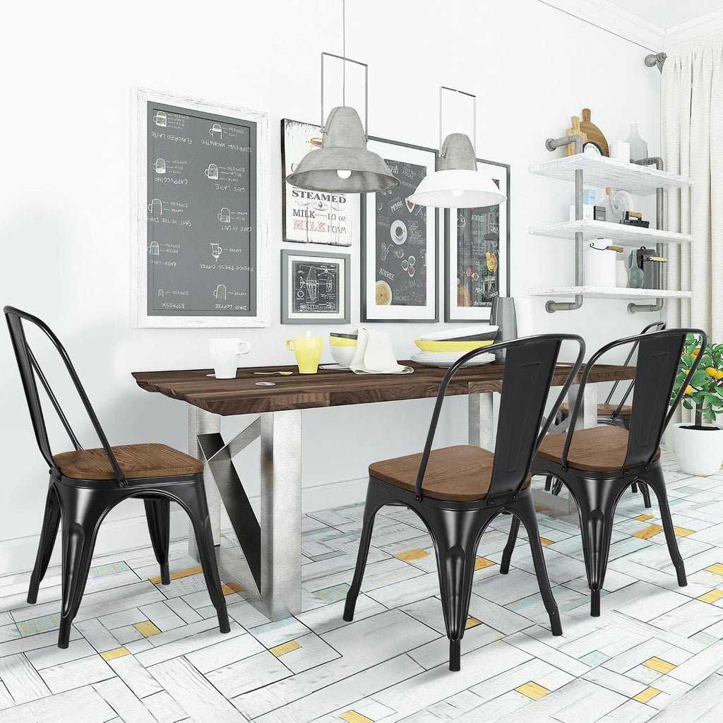 Metal Dining Chairs Set of 4, Stackable Kitchen Chairs, Black