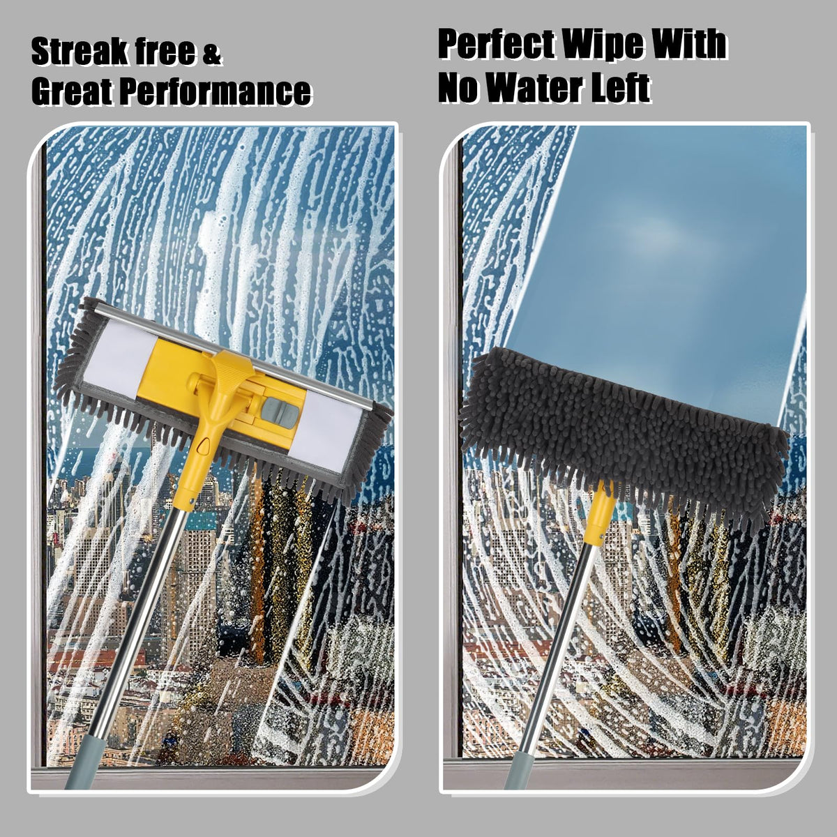 96" Long Handle Window Wall Cleaner Tool with Extension Pole,2 in 1 Large Window Squeegee with Cleaning Mop Tools Kit