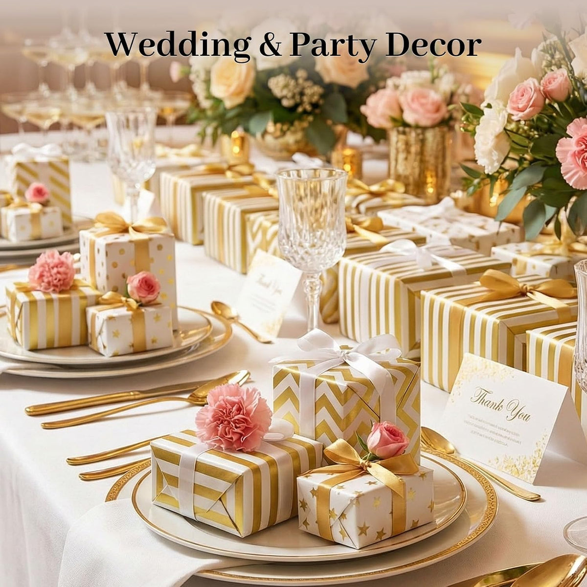 White and Gold Tissue Paper 100 Sheets, 20 X 14 inch for Gift Bags