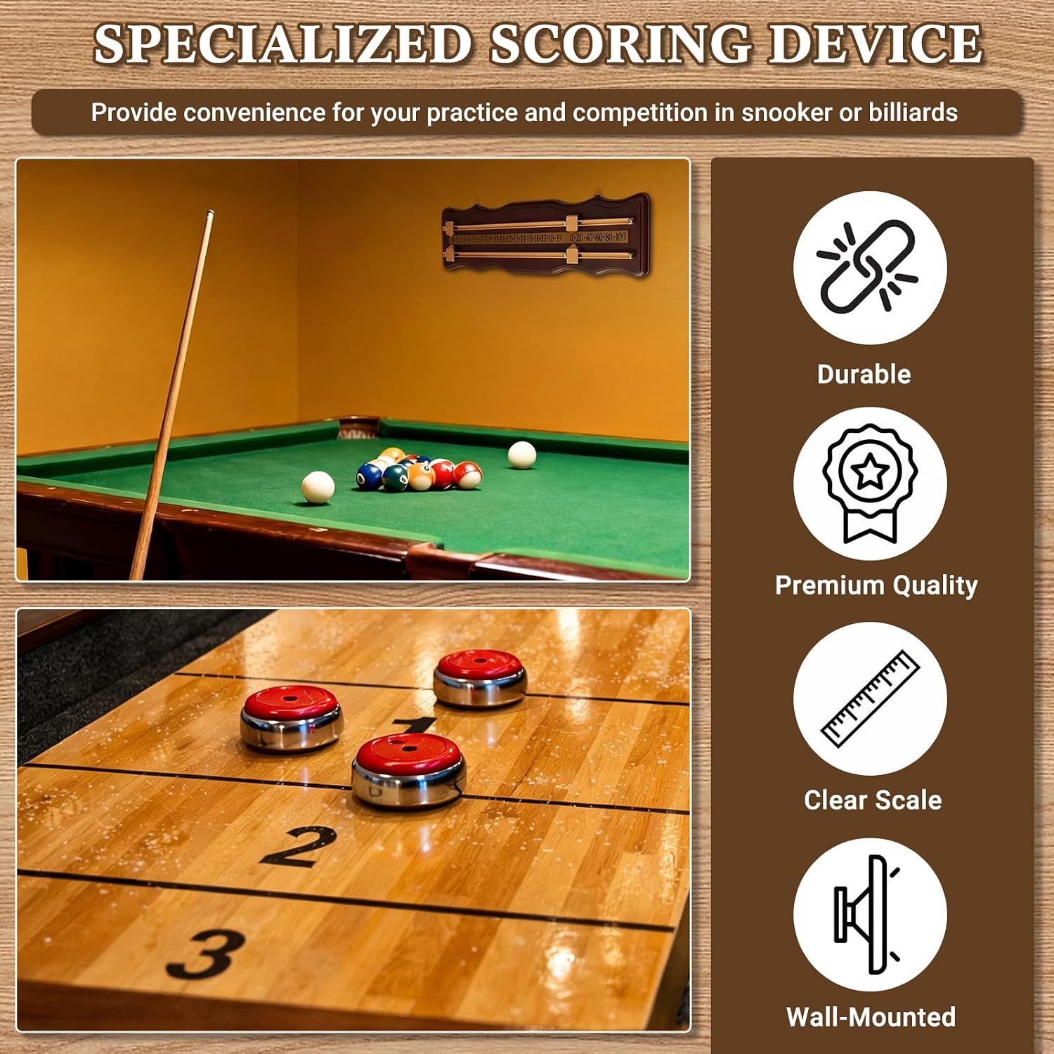 Wooden Billiard Game Scorer 2 Track Wall-Mounted Snooker Billiard Score Board Shuffleboard Scoreboard Classic Snooker