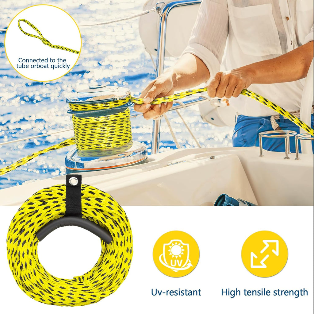 Boat Tow Rope for Tubing, 60FT Tube Boating Ropes Heavy Duty Thick for Ski Float Water Skiing with Floating Foam