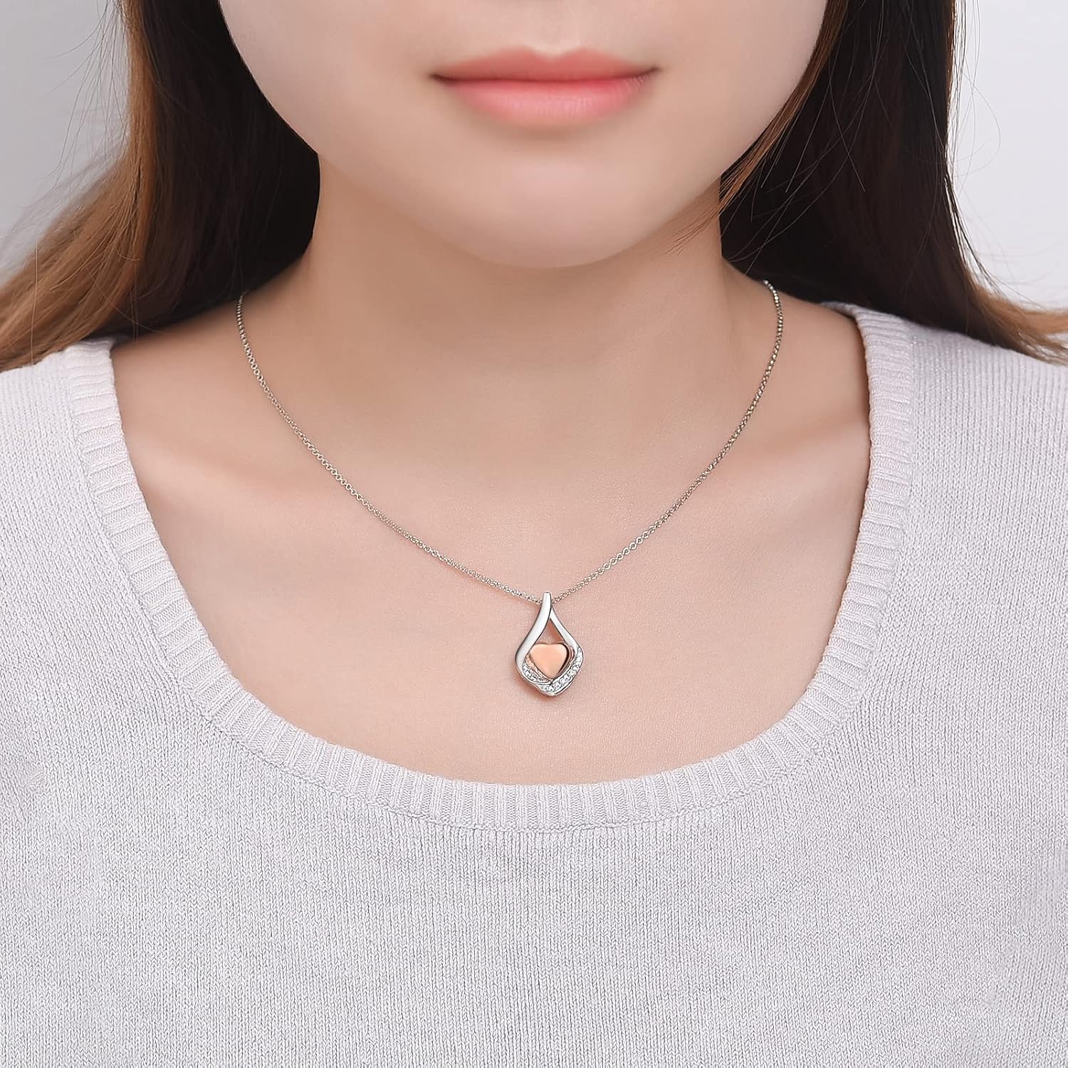 Cremation Jewelry 925 Sterling Silver Teardrop Urn Necklace for Ashes Heart Shape Memorial Keepsake Pendant for Human