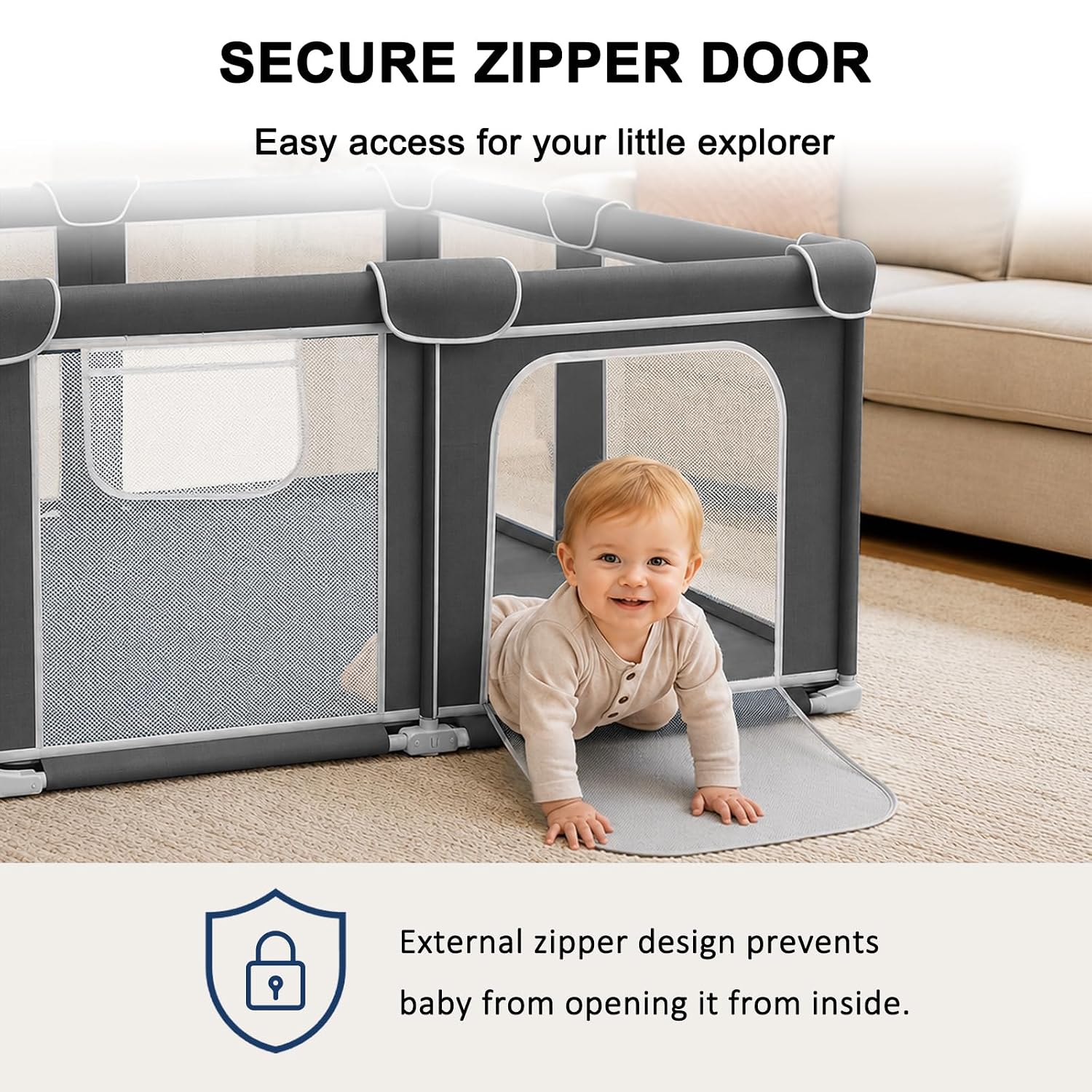 Foldable Playpen for Babies and Toddlers, 50"x50" Portable Play Yard with Mat, Kids Collapsible Play Pen with Sturdy