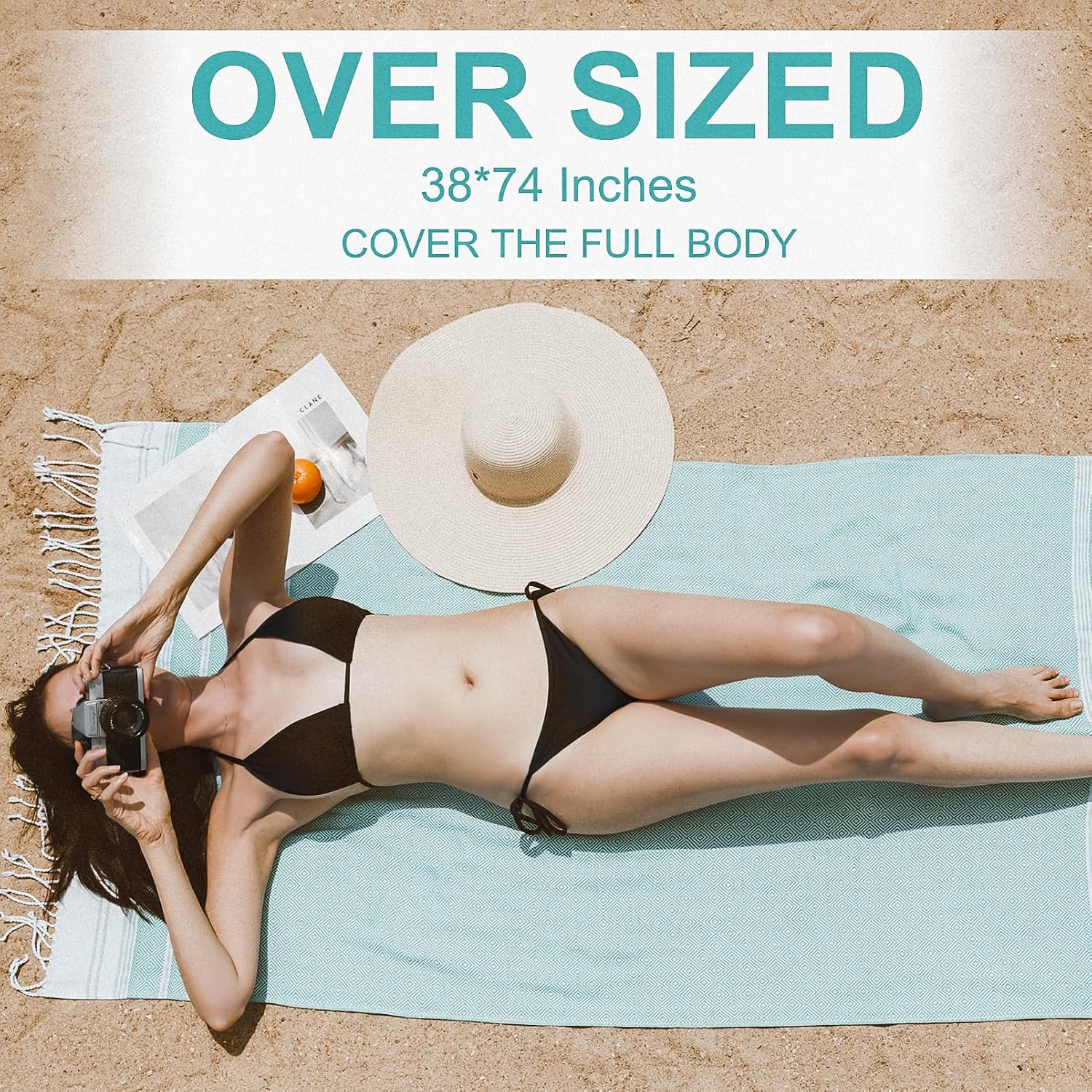 6 Packs Oversized Cotton Turkish Beach Towels Set Bulk 74"x38" Extra Large Sand Free Quick Dry Clearance Swim Bath