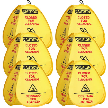 6 Pack 16" Pop-up Wet Floor Sign Closed for Cleaning Signs Yellow 4-sided English/Spanish Warning Foldable Highly