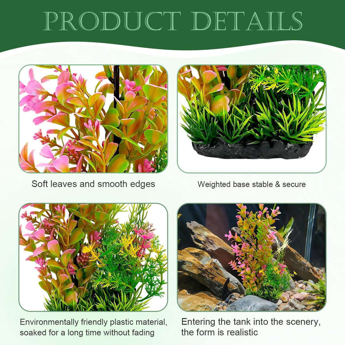 Aquarium Plants 2-Pack Plastic Fish Tank Decor Pink Gradient