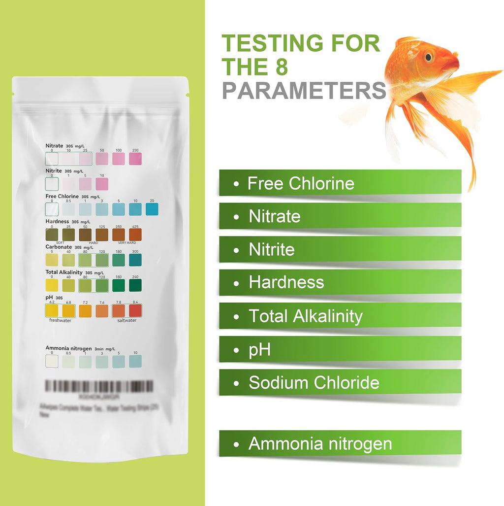 Aquarium Ammonia Test Strips 8-in-1 |25 Strips | Quick & Accurate Water Testing Test pH, Ammonia, Alkalinity