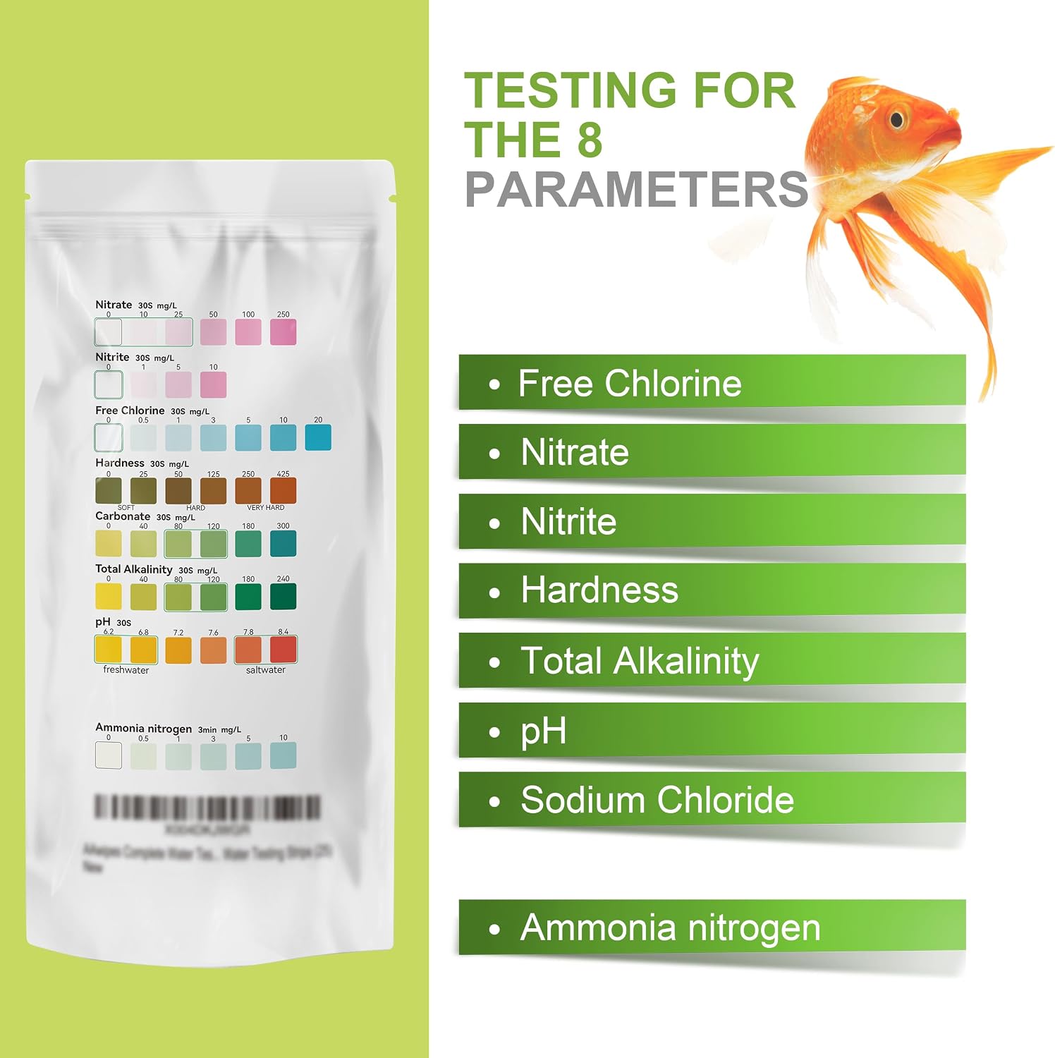 Aquarium Ammonia Test Strips 8-in-1 |25 Strips | Quick & Accurate Water Testing Test pH, Ammonia, Alkalinity