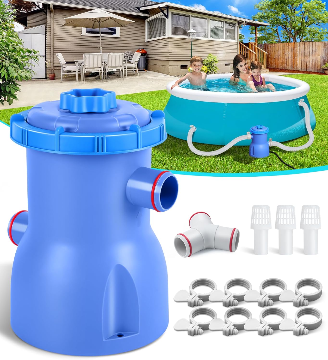 300GPH Pool Filter Pump for Small Above Ground Pools, Promoted Water Circulation & Filtration, Fits Type-I Filter