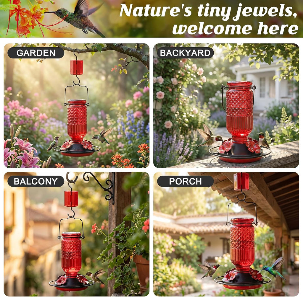 Glass Hummingbird Feeder for Outdoors, Leak-Resistant, 16 oz