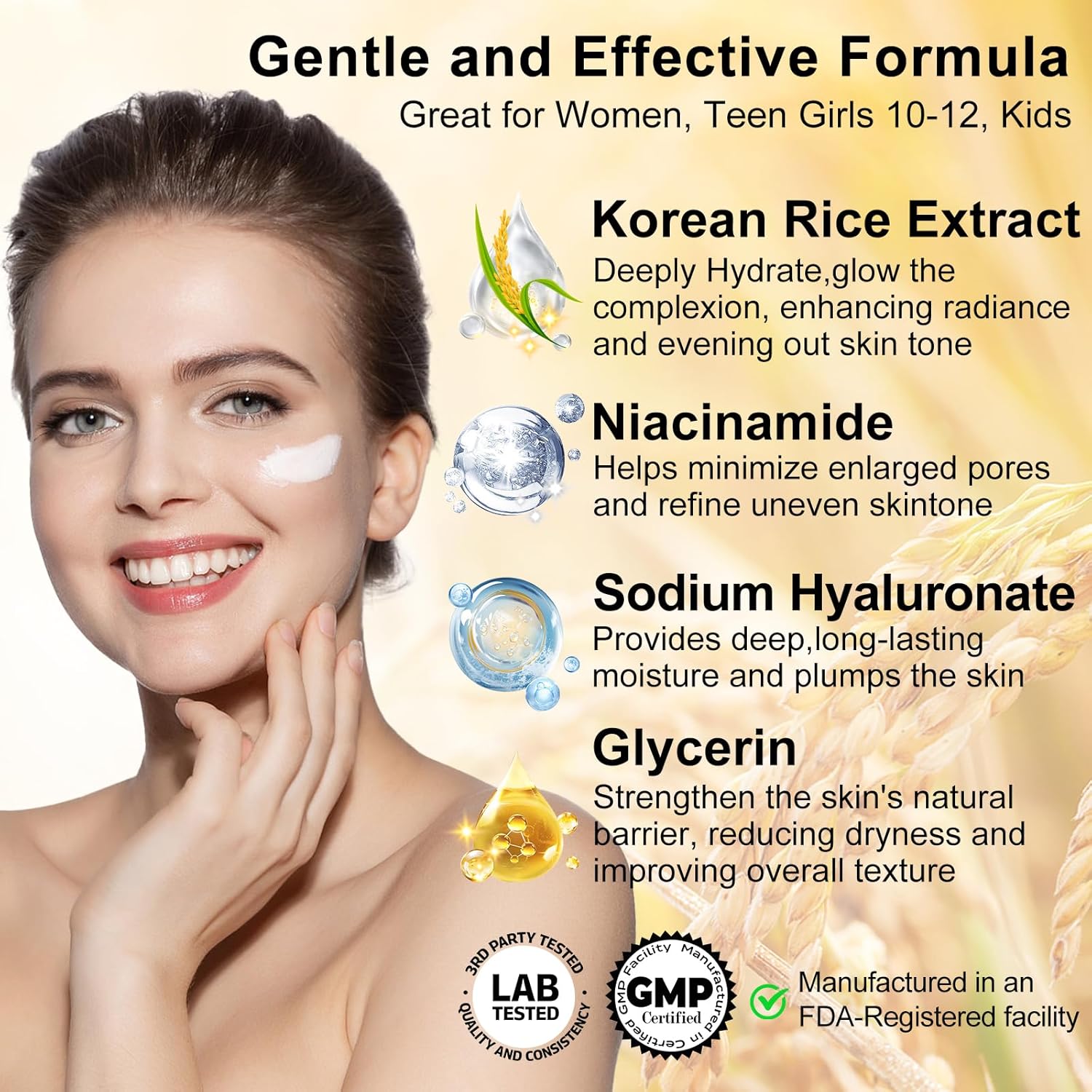 Skin Care Set,6Pcs Women Teen Glass Skincare w/Korean Rice Extract,Hydrate Glow Repair Anti-Aging Facial Routine Kit