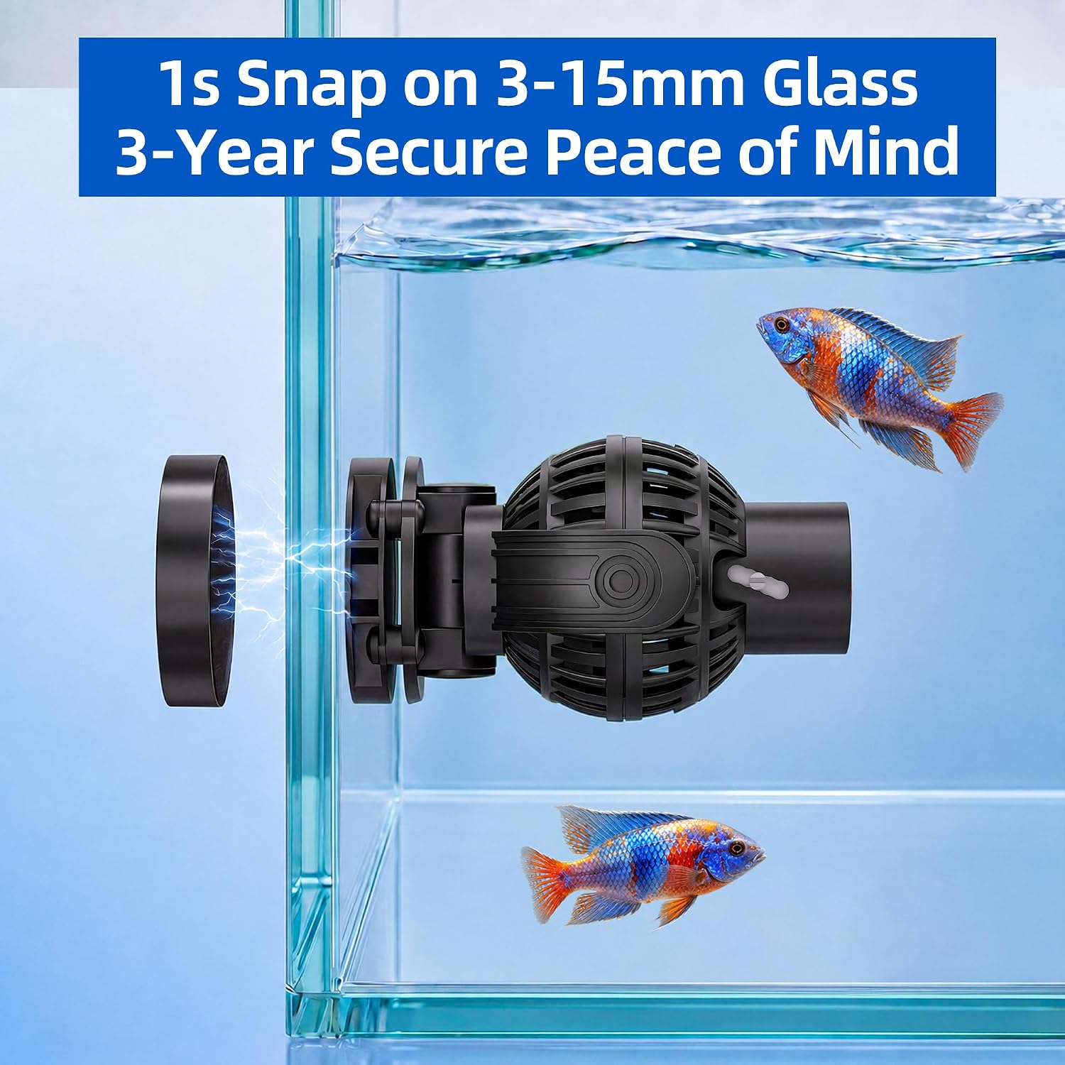 Magnetic Wave Maker for Aquarium: 1s Mounts on 15mm Glass Secure | 8W 1600GPH 180°Adjustable Dual Heads Eliminate