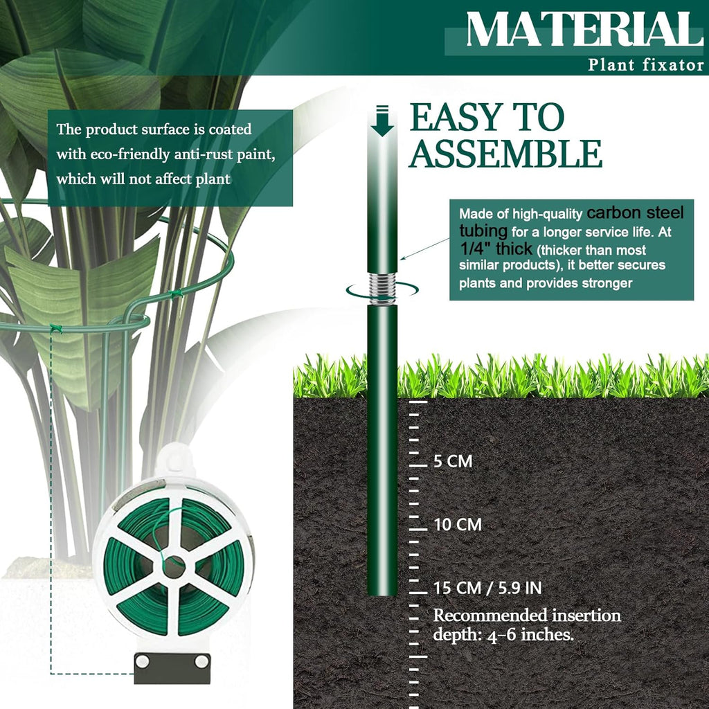 6-Pack 46.3” Plant Support Stakes, Steel Plant Cage & Peony Tomato Hydrangea Cage, Garden Stakes for Outdoor Plants