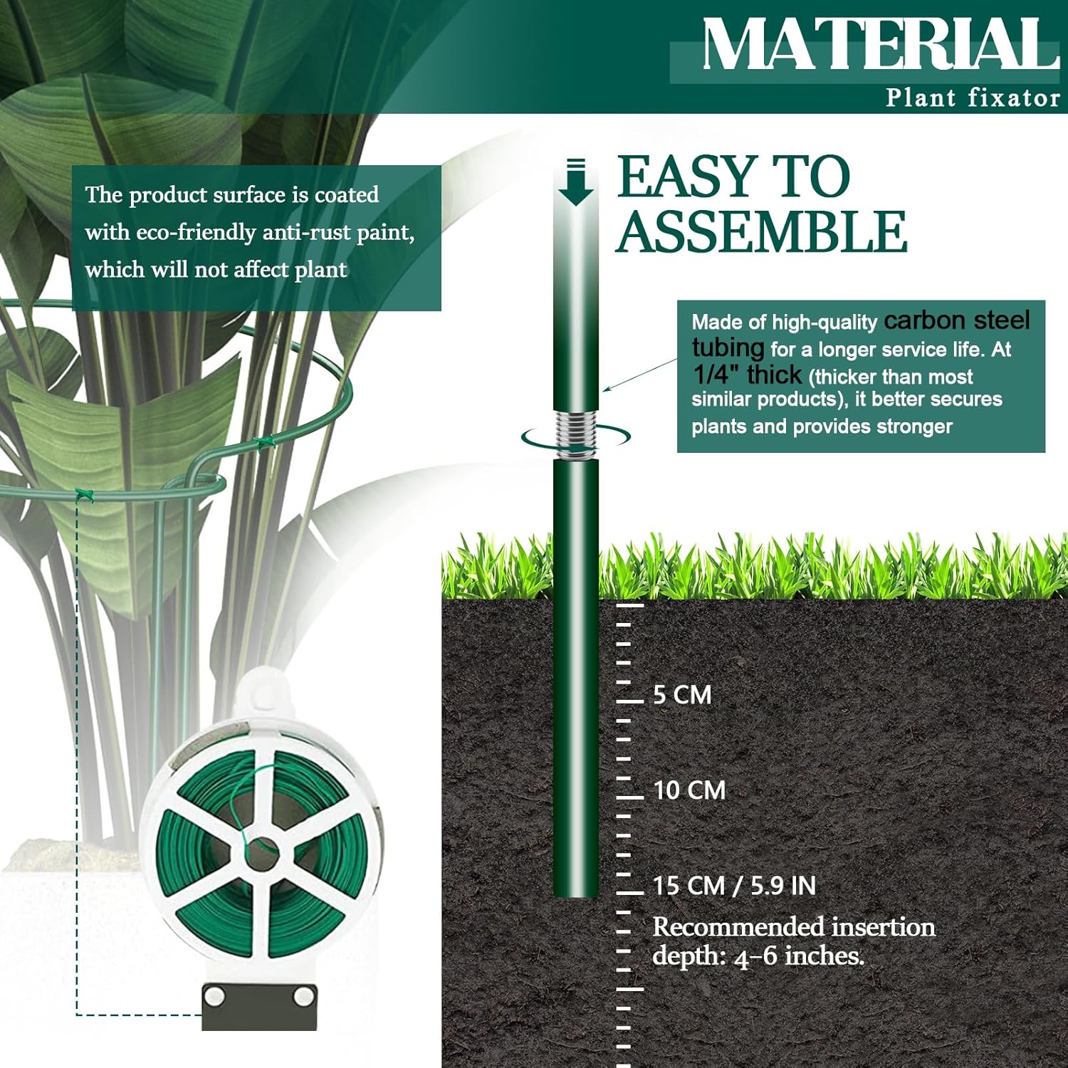 6-Pack 46.3” Plant Support Stakes, Steel Plant Cage & Peony Tomato Hydrangea Cage, Garden Stakes for Outdoor Plants