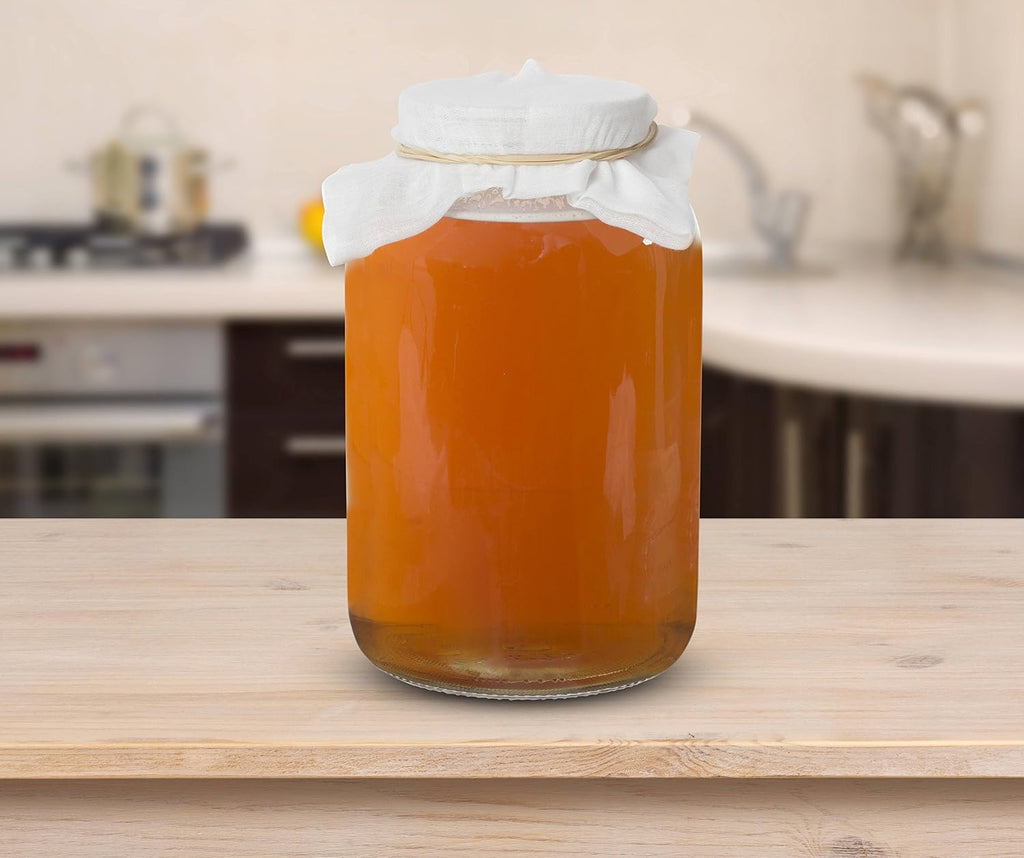 1 Gallon Glass Wide Mouth Kombucha Brewing Mason Jar - Home Brewing and Fermenting Kit with Cotton Cloth Filter