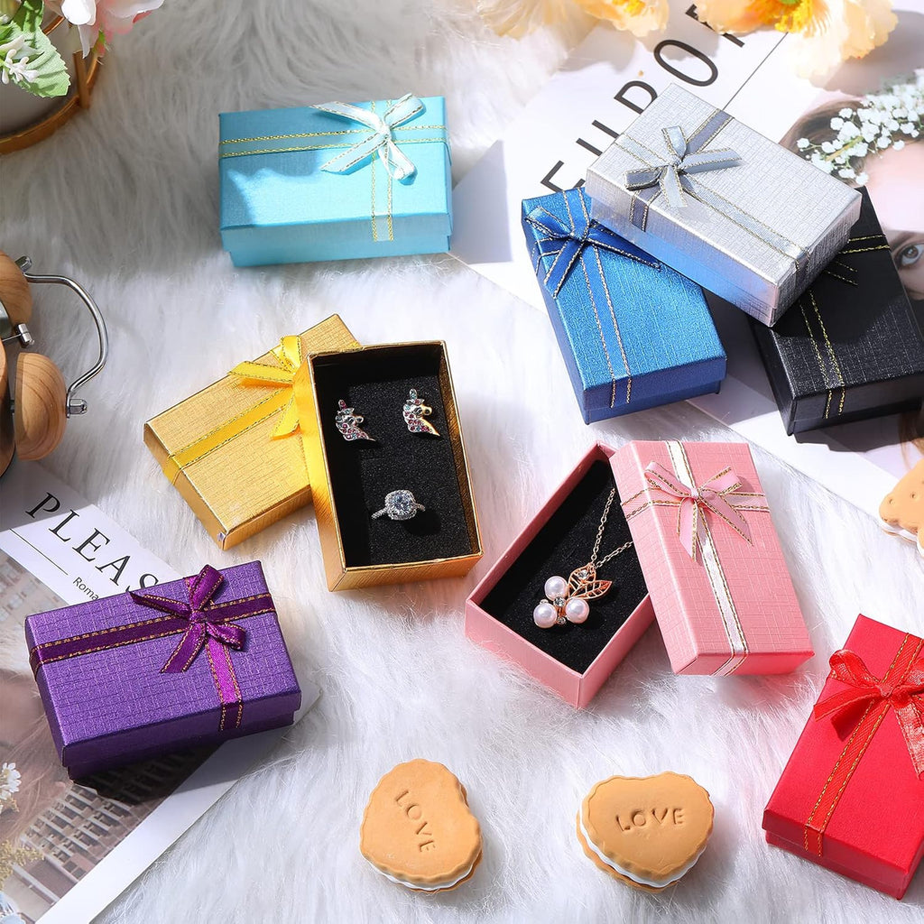 72 Pcs Small Jewelry Gift Boxes Bulk with Ribbon Ring,8 Colors