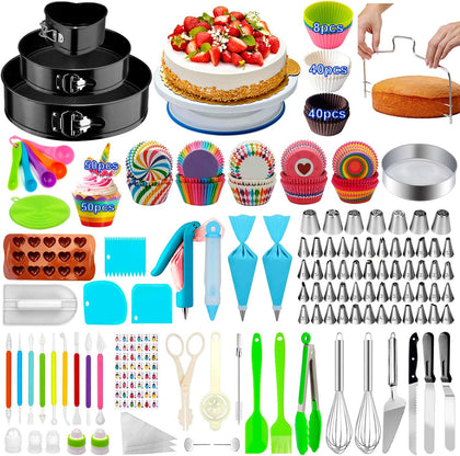 Cake Decorating Supplies,493 PCS Cake Decorating Kit 3 Packs Springform Cake Pans, Cake Rotating Turntable,48 Piping