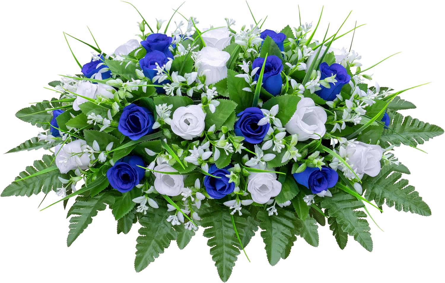Artificial Cemetery Flowers Saddle-Shaped Tombstone Decorations Non-Fading UV-Resistant（Blue+White Saddle ）