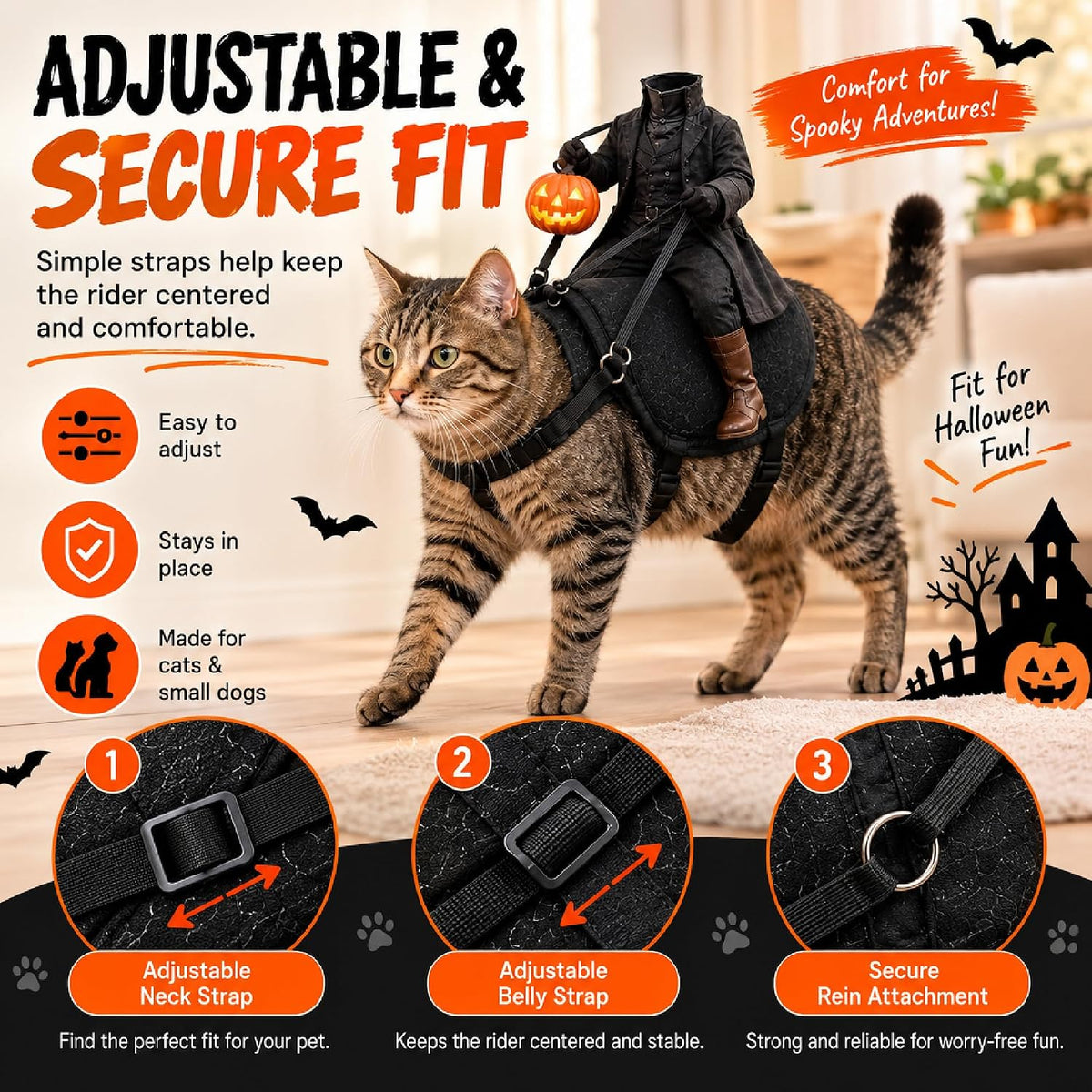 Headless Horseman Cat Costume, Halloween Rider Illusion Pet Outfit