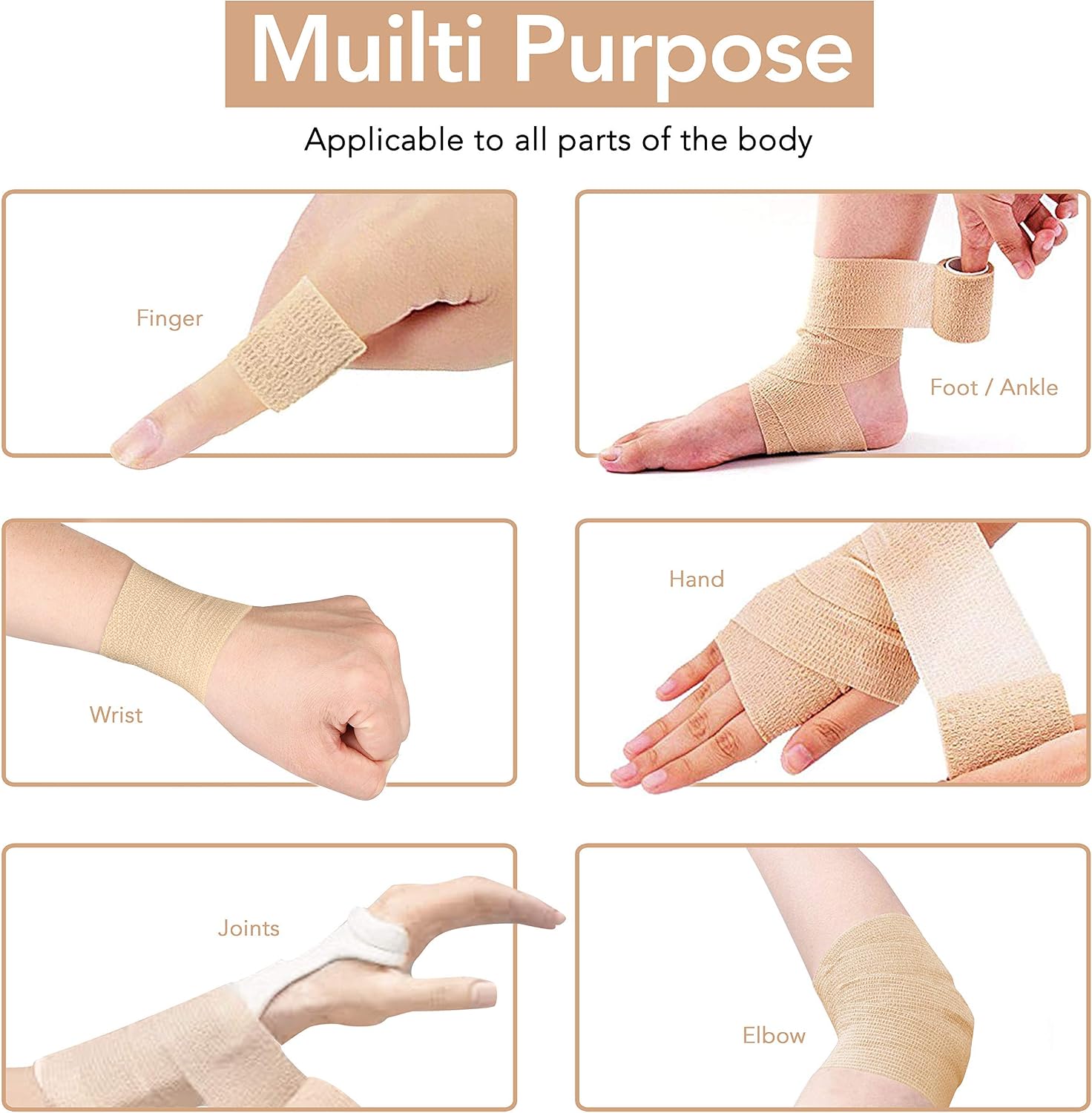Cohesive Bandage 2” x 5 Yards, 6 Rolls, Self Adherent Wrap Medical Tape, Adhesive Flexible Breathable First Aid Gauze