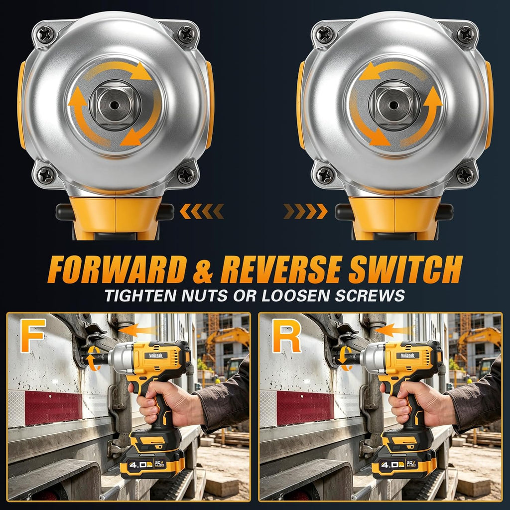 Cordless Impact Wrench, 900Ft-lbs (1200N.m) 1/2" Brushless Impact Gun with 2x 4.0Ah Battery, Fast Charger & 3