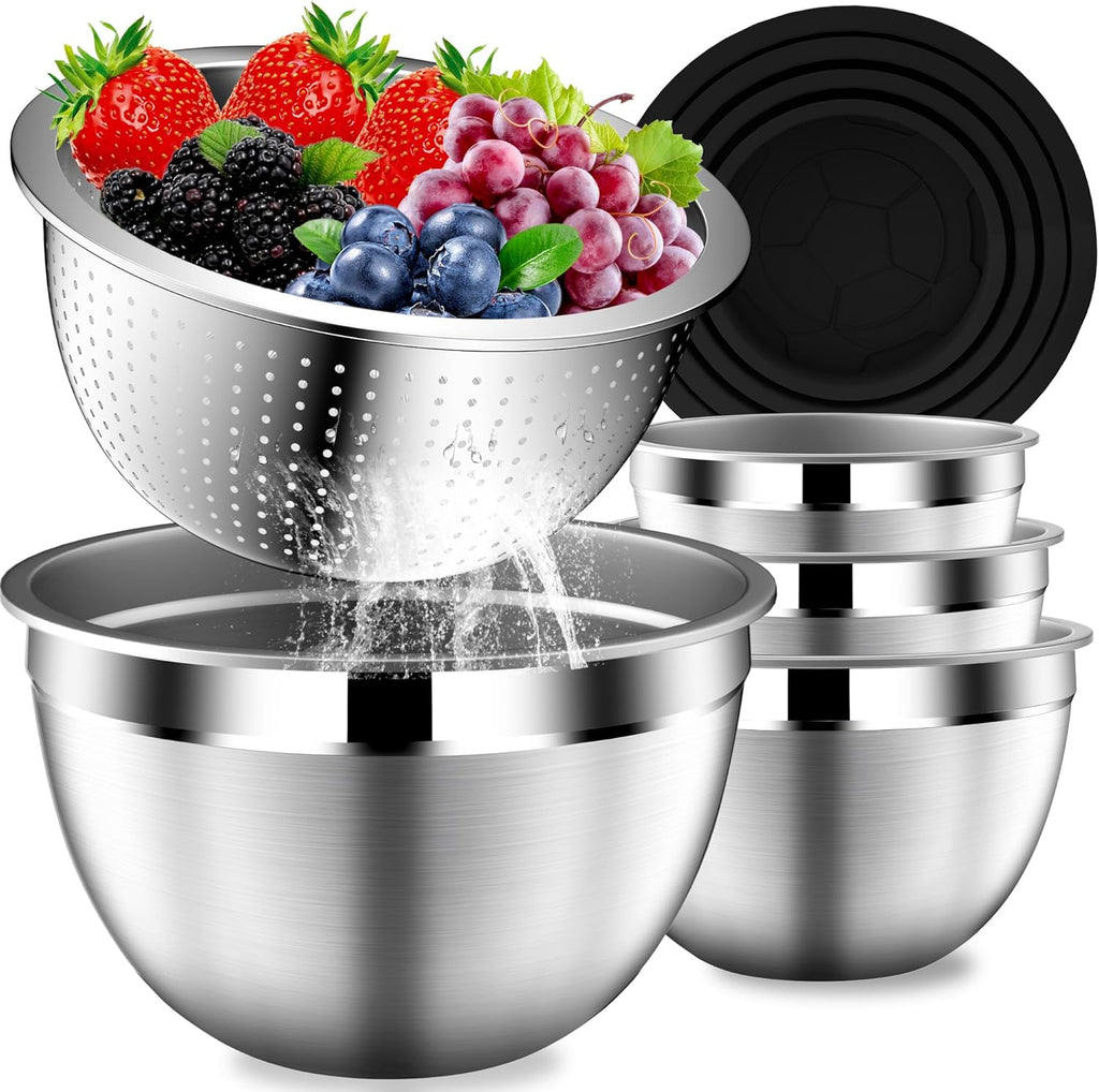 Mixing Bowls with Lids Set, Stainless Steel Mixing Bowls with Colander, Strainer with Mixing Bowl Set, Serving Bowl