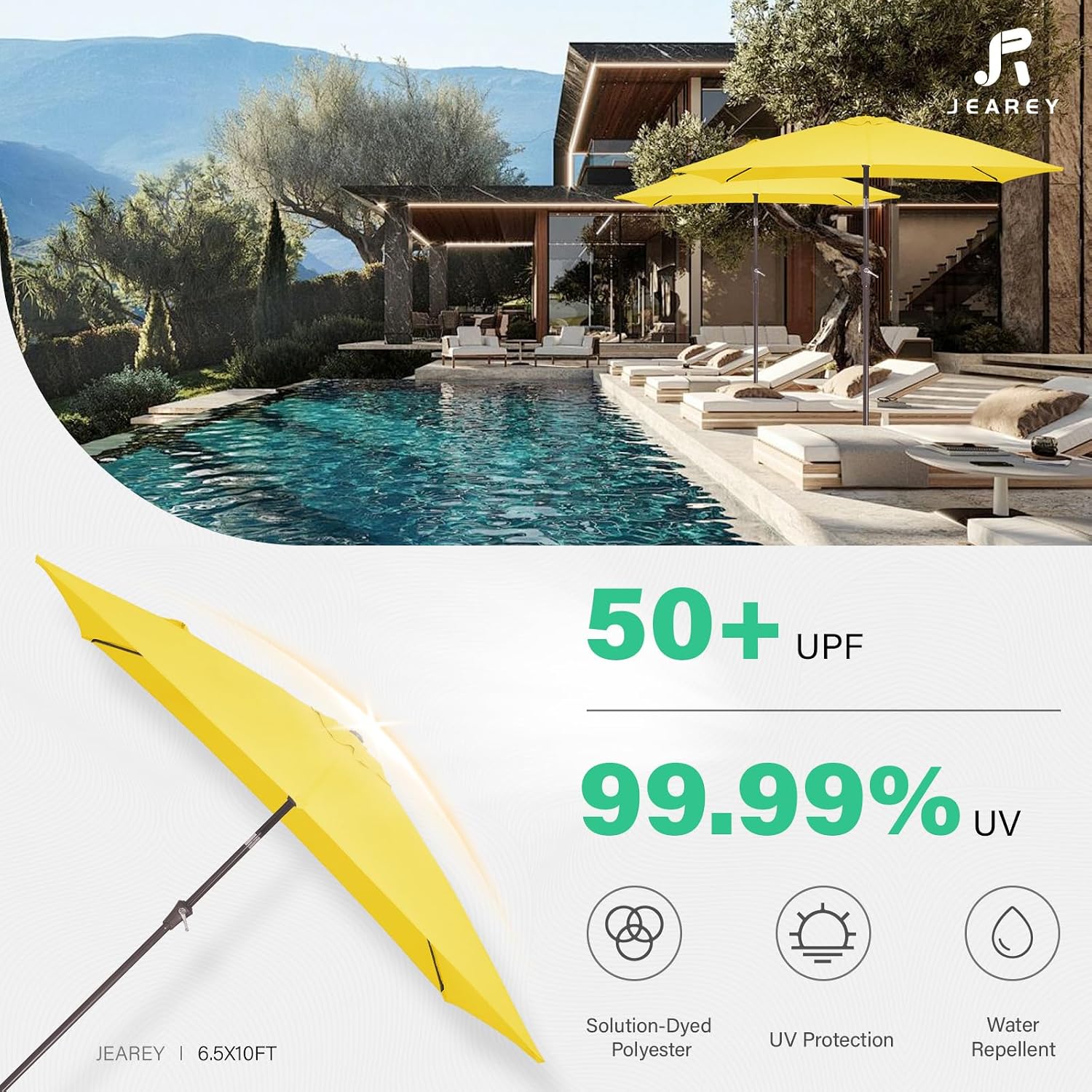6.5x10 ft Rectangular Patio Umbrellas Outdoor Market Umbrella with Push Button Tilt and Crank, Rectangle Table