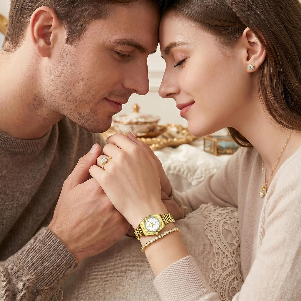 Gold Womens Watch Set, Gold Plated Bangle Bracelet | 18K Gold Plated Bangle Bracelets, Dainty Ladies Analog Watch