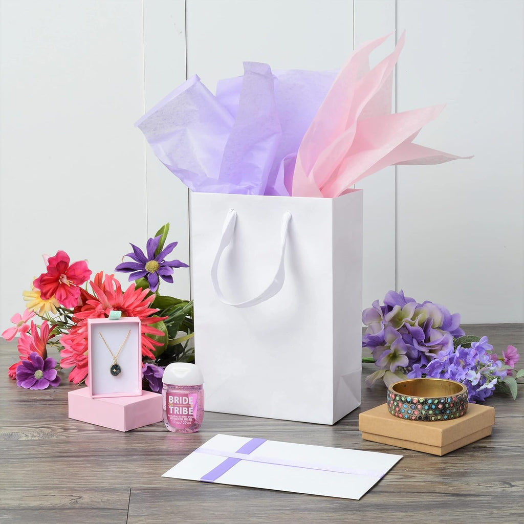 Small White Gift Bags with Handles, 6x3x9 In, 50 Pack
