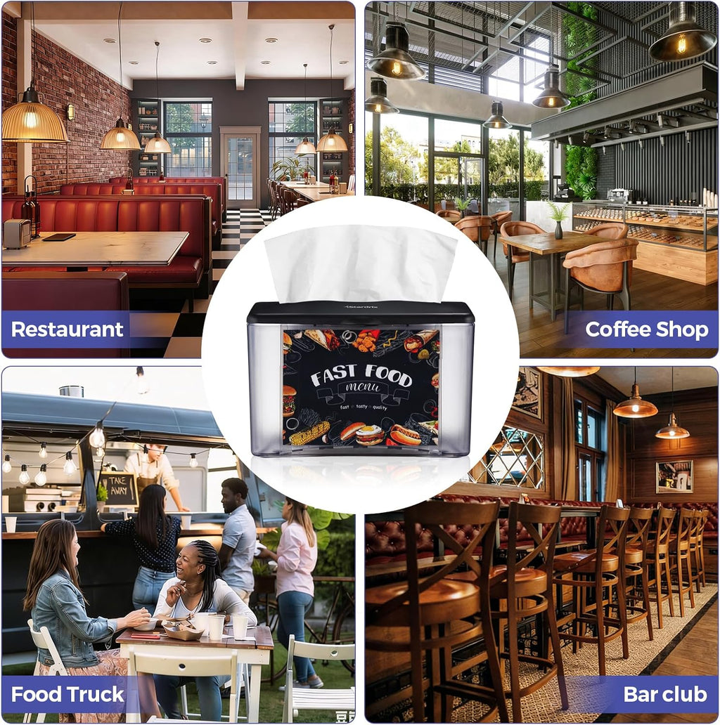 Interfold Tabletop Napkin Holder, Spring Loaded Commercial Restaurant Napkin Dispenser with 4-Sided Marketing Insert