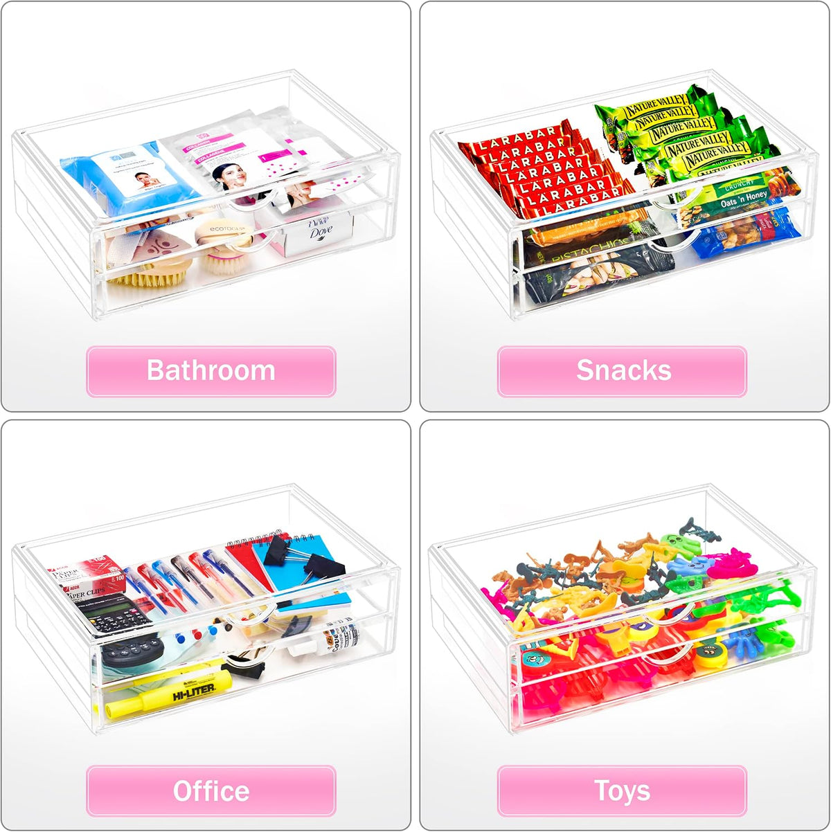 Acrylic Drawers, Clear Makeup Organizer for Vanity (2 Wide Drawers)