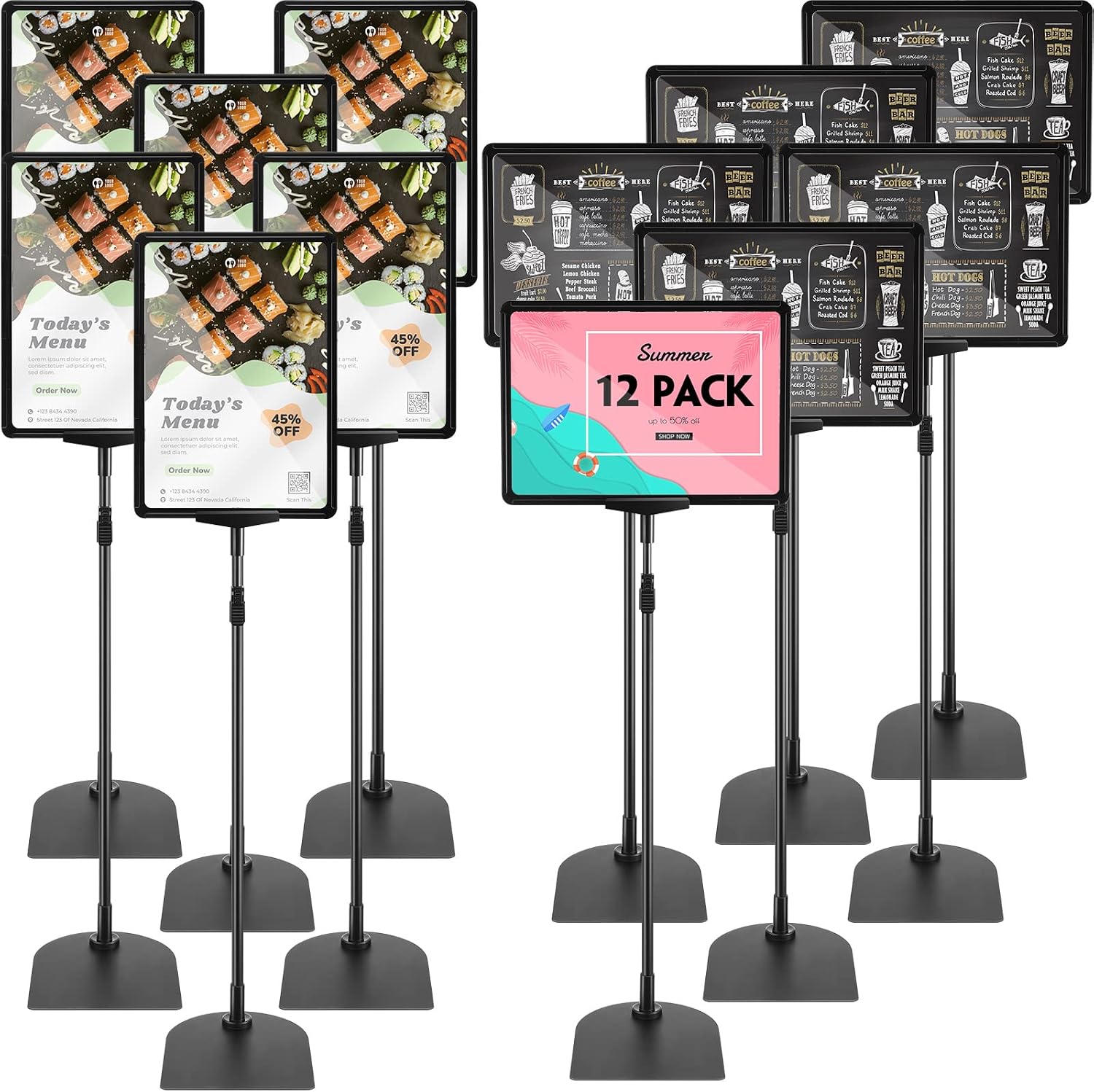 12 Pack Adjustable Poster Stand Holder Floor Standing Display Sign Holder for Advertising Business Menu Stand