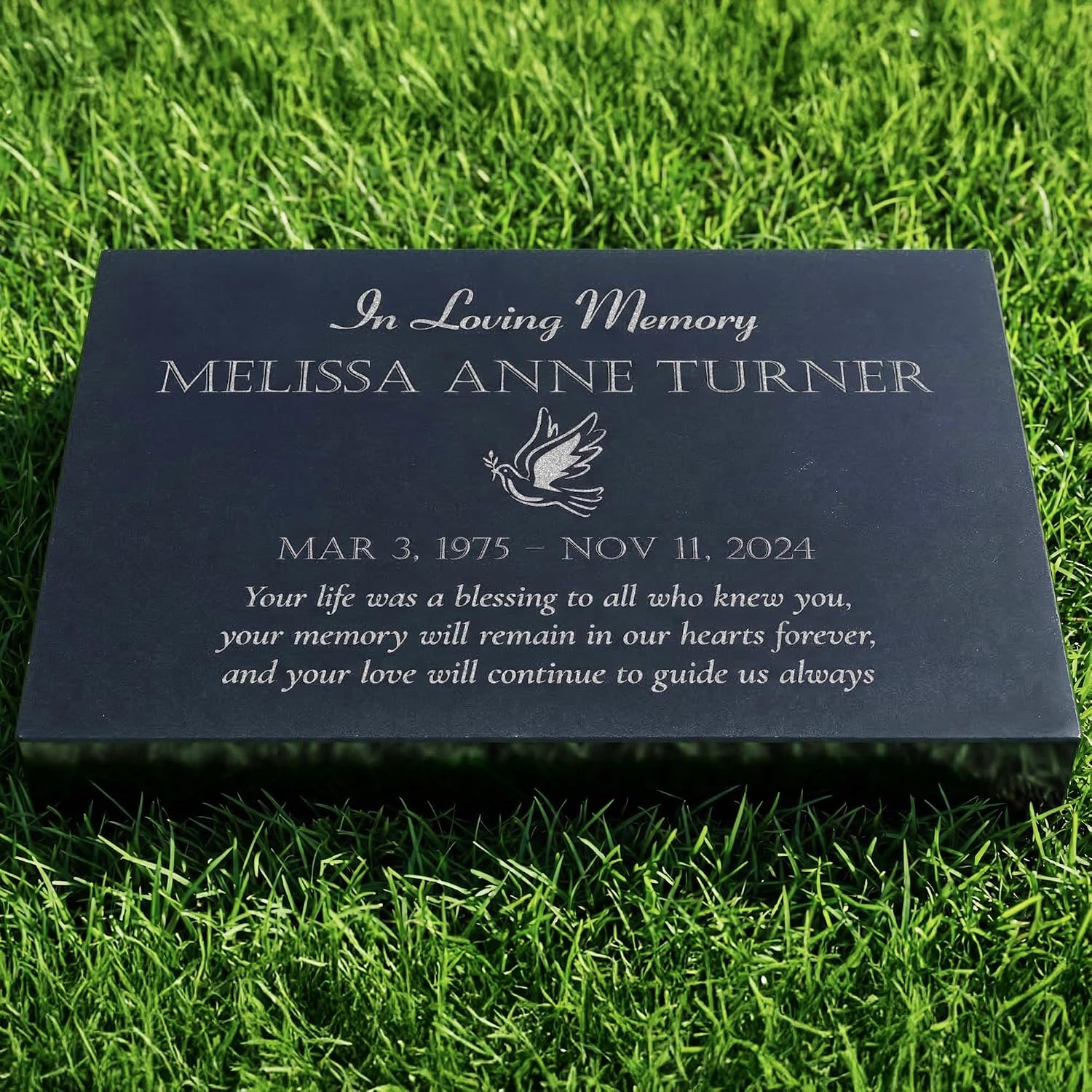 Personalized Black Granite Memorial Plaque - Custom Flat Headstone Grave Marker for Cemetery or Garden (12 × 7.8 ×